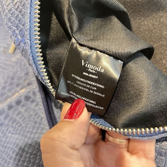 Vimoda Paris Blue Crossbody Purse Leather Woman S 10.5x7.25" Italy Foldover Chic - Picture 12 of 13